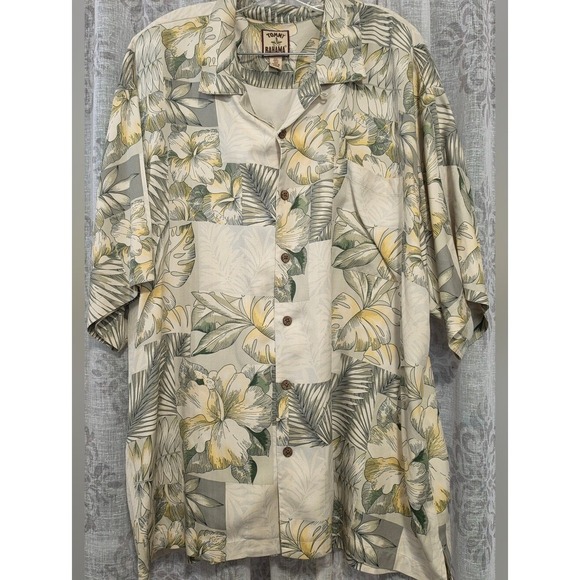 Tommy Bahama Other - Tommy Bahama Mens XXL Silk Hibiscus Tropical Camp Shirt Cream Yellow Sage Green